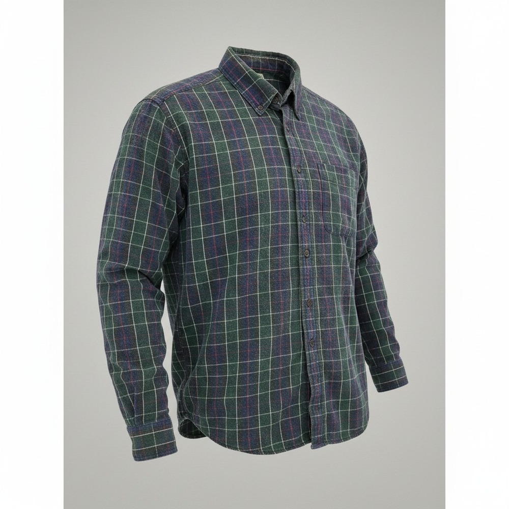 Vintage L.L.Bean Chamois Cloth Flannel Shirt Men's Large Green Plaid Button Down